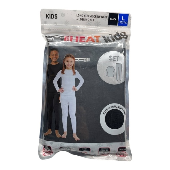 32 Degrees HEAT Kids Long sleeve crew neck + Legging set Base Set Black Large. - Picture 2 of 9